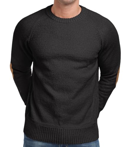 Cable Knit Sweater Men,Long Sleeve Casual Fishmen Sweater, Fit Pullover Sweater with Elbow Patches2