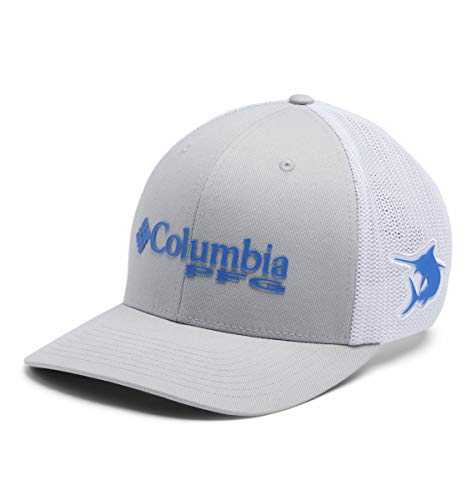 Columbia Unisex PFG Mesh Ball Cap, Cool Grey/White/Vivid Blue/Marlin, Large/X-Large
