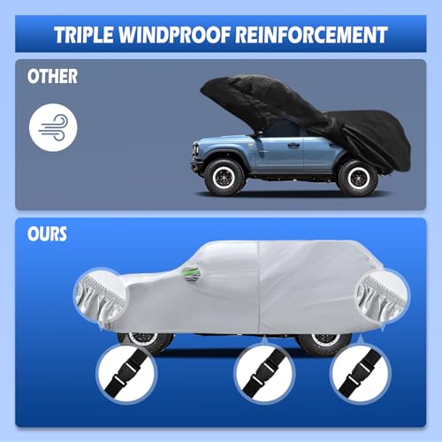Image of Car Cover Fit for Ford Bronco 4 Door 2021-2026, Migaven Waterproof Full Exterior Cover Sun Rain Protection with Door Zipper and Cotton Lining, Silver