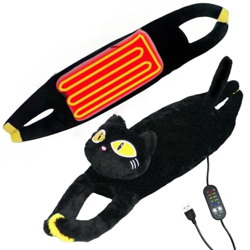 Generic USB Electric Heating Pad for Period Cramps & Back Pain Relief Portable Cute Black Cat Plush Throw Pillow Heat Pad Stuffed Animal with 5 Heat Settings for Neck & Shoulders 70cm/27.5inch