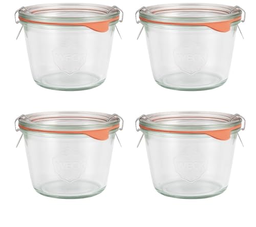 X4-370 ml Wide Mouthed Storage Glass Jar with rubber seal&clips- Airtight food storage