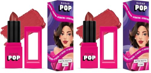 Image of SUGAR POP Satin Matte Luxe | Castor Oil, Vitamin E & Hyaluronic Acid | Full coverage - 17 Aster (Pack of 2)