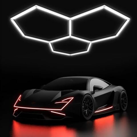 DMERBYL LED Hexagon Garage Light 16 Pack Car Tubes Honeycomb Premium Materials 6500K High Brightness 3 Grid 124W, 14880LM Shopping Mall Basement Gym Warehouse Cover
