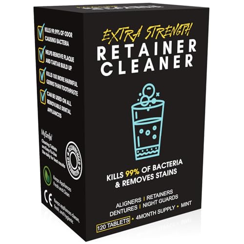 Image of Mysmile Retainer Cleaner with 120 Denture Cleaning Tablets, 3 Min Faster Denture Cleaner Removes Plaque, Odors, Stains from Aligner, Invisalign, Mouth Guard, Night Guard