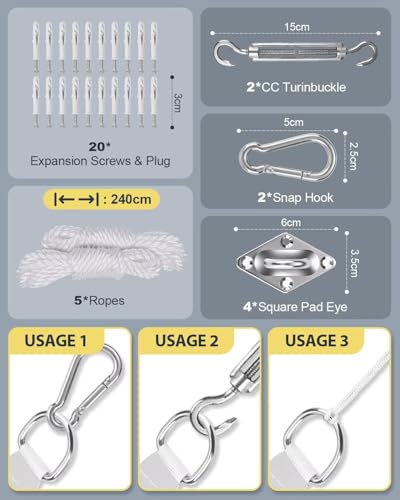 Voile d'ombrage respirante avec kit de fixation complet pour terrasse et jardin - 6