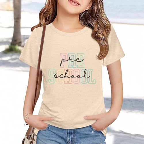 Toddler Kids Back to School Shirt Youth Boys Girls First Day of Preschool Tshirts Children Cute (a-Beige, 2-3 Years)4