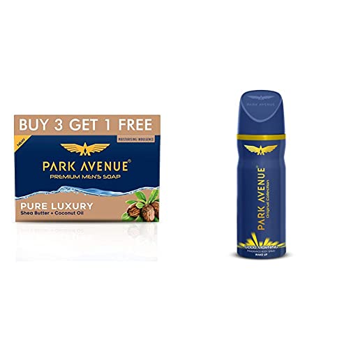 Image of Park Avenue Luxury Fragrant Soap, 125g (Pack of 4) & Good Morning Body Deodorant For Men, 100g