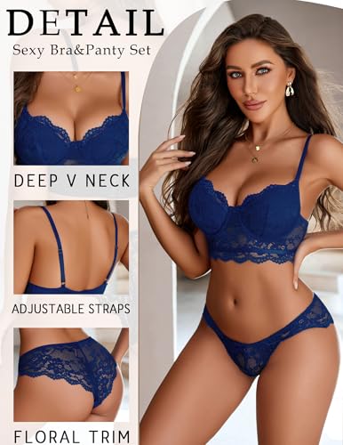 Image of Avidlove Lingerie for Women Lace Strappy Underwear V Neck Bra and Panty Sets 2 Piece Bralette Outfits