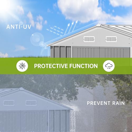 10x12 Ft Outdoor Storage Shed, Large Steel Utility Tool Shed, Garden Patio Lawn Poolside Metal Shed Outdoor Storage with Sloped Roof & Locking Door Designed to Organize Tools in Yard, Gray