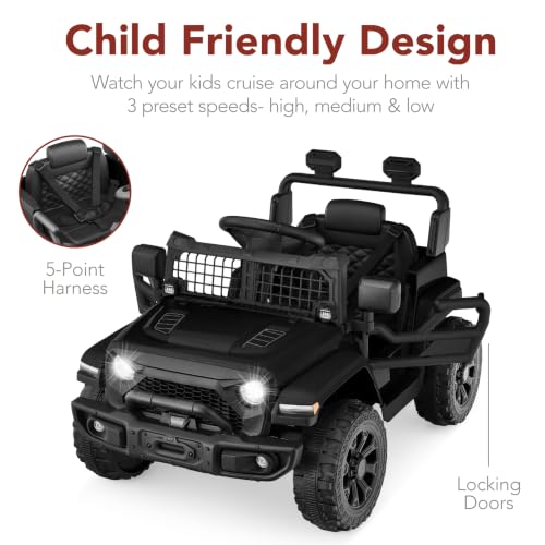 Image of Best Choice Products 12V Kids Ride On Truck Car w /Remote Control, Electric Ride On Car for Toddlers 3-5, Battery Powered Ride On Toy w /LED Lights, 4-Wheel Suspension, Safety Harness - Jet Black