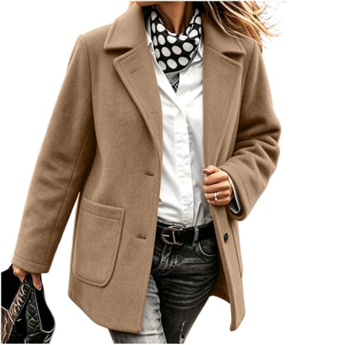 Wool Coats for Women Lapel Button Down Lined Winter Peacoat Jacket Dressy - image 8