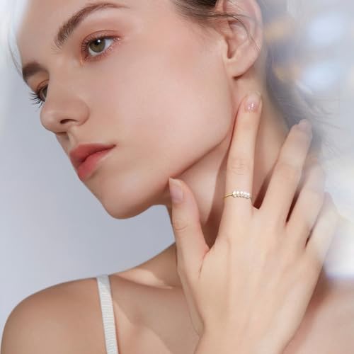 Cupimatch Freshwater Pearl Women's Ring: Stainless Steel Ring for Women Gold Stackable Wedding Ring Holiday Gifts for Women2