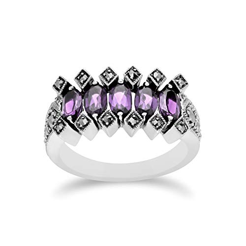 Image of Gemondo USA 925 Sterling Silver Amethyst & Marcasite Ring Size 6, 7, 8, and 9