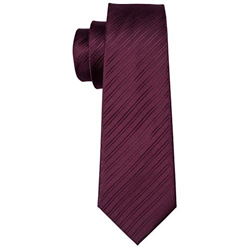Image of Barry.Wang Solid Striped Tie for Men Silk Necktie Pocket Square Cufflinks Formal Wedding Party Business