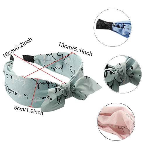 Wide Bow Headband for Women Fabric Hair Band Elastic Head Wrap Cute Knot Hair Accessories for Women and Girls (3WBLetterBlue) - Image 3