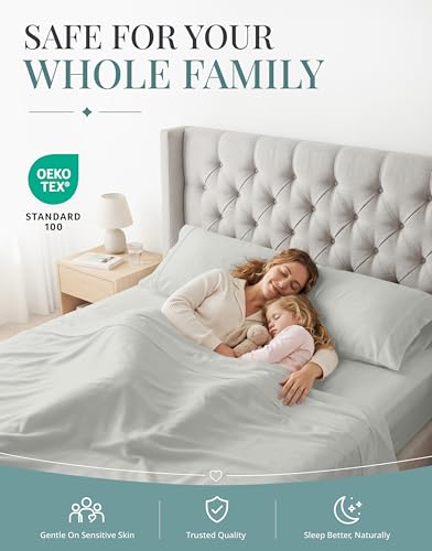 Image of LANE LINEN King Cotton Bed Sheets - 450TC Premium Combed Sateen, Moonstruck
