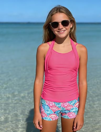Image of Girls Tankini Swimsuit 2 Piece Halterneck Bathing Suit for Teens Size 7-16