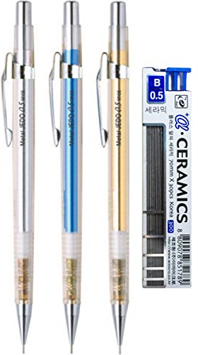 eMicro Metal Jedo Mechanical Pencil M106 Bundle with Lead Refill, 0.5mm, Assorted Colors (3-Pack + Lead, Assorted)
