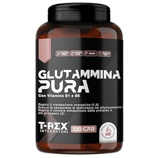 L-Glutammina Pura | Stimola aumento GH ormone della crescita | Diminuisce fatica post allenamento | Integratore di Glutamina Amminoacido Made in Italy | 120 compresse T-Rex Integratori