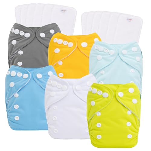 Image of ALVABABY Newborn Cloth Diapers,Reusable Cloth Diaper for Preemie,6pcs Diaper Covers with 12 Newborn Diaper Inserts, Less Than 12pounds Baby Boy/Girl