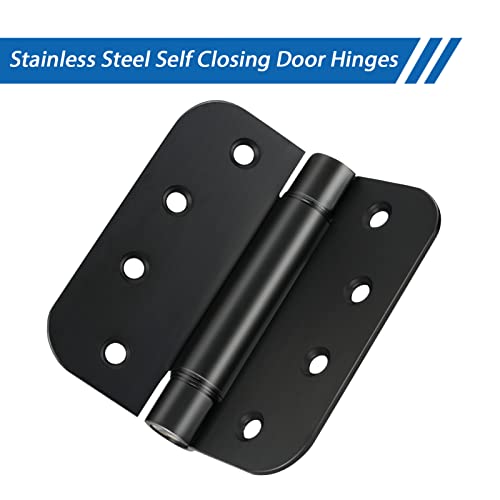 4'' Self Closing Door Hinge, 4 Inch X 4 Inch Spring Hinge, Stainless Steel Adjustable Door Hinges, With 5/8" Radius Corners, Commercial Auto Close Door Hardware Hinges, Pack Of 3 (Black) #TOP3