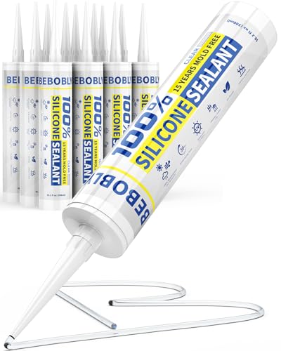 Silicone Caulk & Sealant Clear, 100% Waterproof Silicone Sealant, Shrink & Crack Proof, Silicone Sealant Caulking for Kitchen, Bathroom, RV, Interior & Exterior Use, 10.2 FL. OZ/300ML, 12 Pack