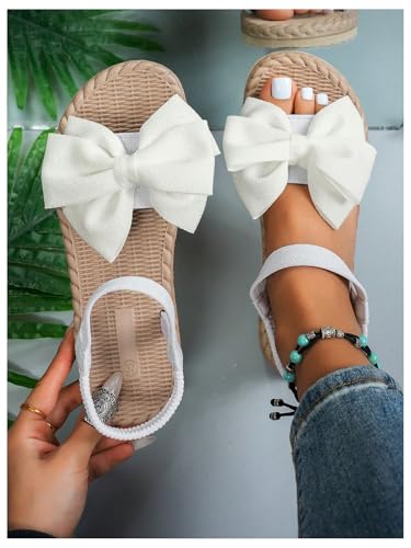Image of Verdusa Women's Bow Knot Flat Sandals Open Toe Ankle Strap Vacation Sandals