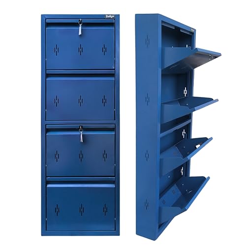 Image of 20 Inch Wall Mounted Metal Shoe Rack with 4 Door Cabinet, Slim Space Saving Storage Organizer for Modern Home Use (Royal Blue, 4 Door)
