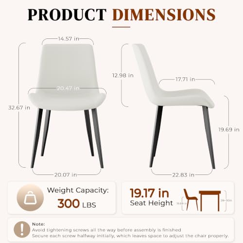 Image of Modern Dining Chairs Set of 4, PU Leather Dining Room Chairs, Upholstered Kitchen Chairs with Ergonomic Backrest & Sturdy Metal Legs, Perfect for Dining Room, Living Room, White