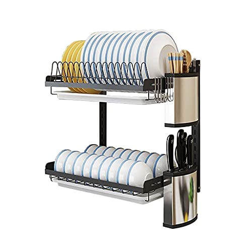 Escurridor de Pared de Acero Inoxidable Kitchen 201 de 2 Capas, 41,2 x 26,6 x 40,5 cm, Color Negro/Plateado. Ahorra Espacio.