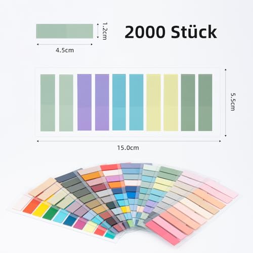 damoguin 2000 Stück Haftstreifen, 10 Set kleine selbstklebende Haftnotizen, Transparent Sticky Notes, Klebezettel die als Tabs for Books und Index Annotating Tabs (Bunt)