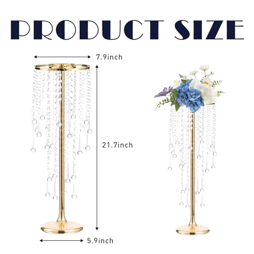 2 Pcs Crystal Flower Stand Wedding Centerpieces for Tables, 21.7 in Tall Tabletop Gold Metal Flower Arrangement Holder, Elegant Bulk Metal Vases for Wedding Party Event Reception, Birthday - Image 4