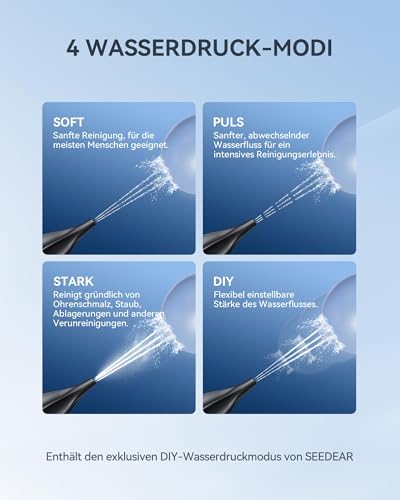 Ohrenschmalz Entferner Ohrenreiniger, Elektrischer Ohrreiniger für Erwachsene Kinder, IPX7 Wasserdicht Ear Cleaner mit 4 Modi & DIY Wasserdruck Ohrenspülung - Ohrendusche Set mit 4 Ohr Tipps (Schwarz)