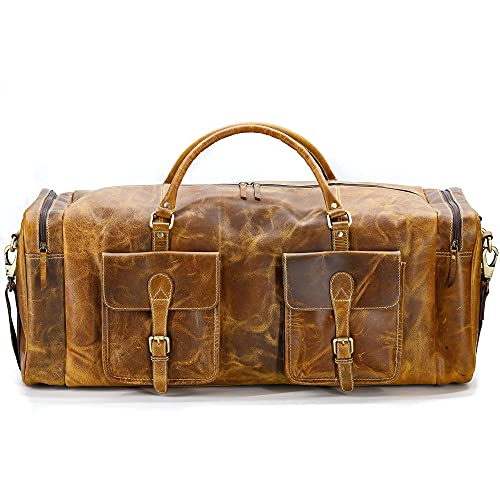 Leather Unisex Toiletry Bag Travel Dopp Kit and leather 28 inch overnight weekend duffle bag for Men and Women Combo Pack3