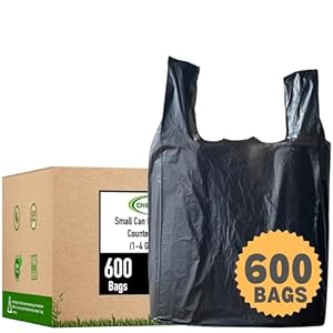 T shirt Biodegradable Black Plastic Bag 600 ct Small Can Liners Thank You Grocery Shooping Size Doggy Poop Bags Compatible with Arm Hammer Swivel Bin Rake pooper scooper Multipurpose Bags