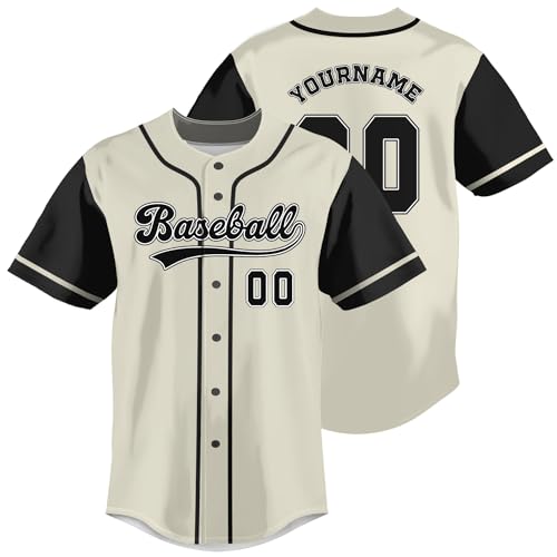 Camiseta personalizada de béisbol color cream & black para hombres con nombre y número personalizados