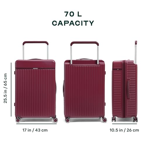 Image of Assembly Medium Check-in Suitcase with 8 Spinner Wheels & Ultra Wide Trolley, Durable Polycarbonate Hard Shell Trolley Bag for Vacations & Business Travel, Red, 24-Inch