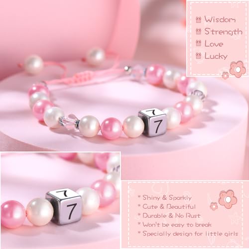 Image of Birthday Gifts for 4-10 Girls, Adjustable Sparkling Delicate Pink Charm Cute Bracelet for Teen Girls for Daughter Granddaughter Niece Sister Teens Friends Birthday Christmas Valentine Gifts