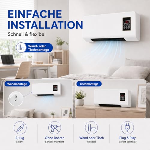 Epicooler Klimaanlage Tragbar, Epicooler Klimaanlage Wand, WandklimageräT Ohne AußEneinheit KüHlventilator FüR KüChe, Schlafzimmer (White)-5