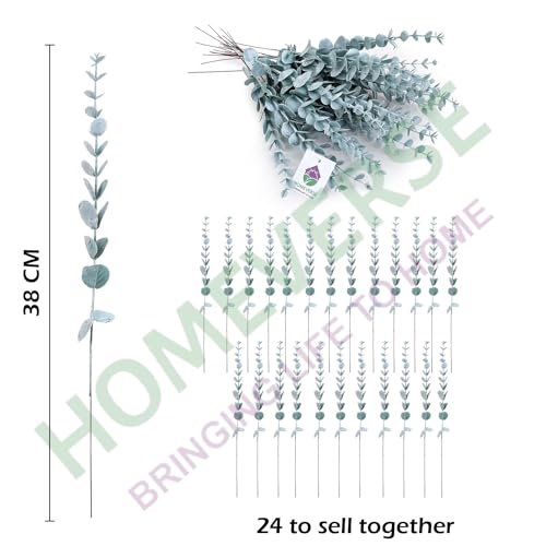 Image of HOMEVERSE 24pcs Artificial Faux Eucalyptus Stems with Fake Leaves, Artificial Greenery Eucalyptus Stems for Wedding Bouquet Centerpiece for Table Decoration (Vase Not Include - Green-24pcs)