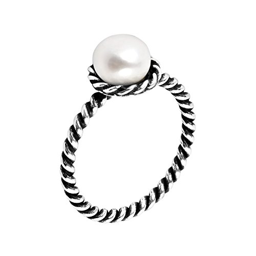 AeraVida Sweet Cultured Freshwater White Pearl Band Twist .925 Sterling Silver Ring3