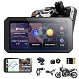 7‘’ Motorcycle Dash Cam with Camera, Tire Pressure Monitoring System,IP67 Waterproof GPS Display Blueteeth Connect or CarPlay/Android Auto,Handlebar Mount for Motorcycles