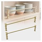2 Pack Brass Shelf Guard Rail - Adjustable 10in Anti-Fall Railing for Floating Shelves, Fits 16-66 Inch Sizes, Customizable Gallery Tipping Rails for Home Decor