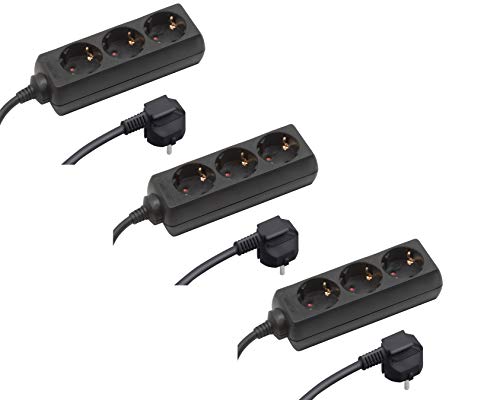 Meister Steckdosenleiste 3-Fach - 3er Set - 1,4 m Kabel - schwarz...