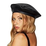 PU Leather Berets for Women French Beret Hats Artist Painter Hat Classic Solid Style(Black)