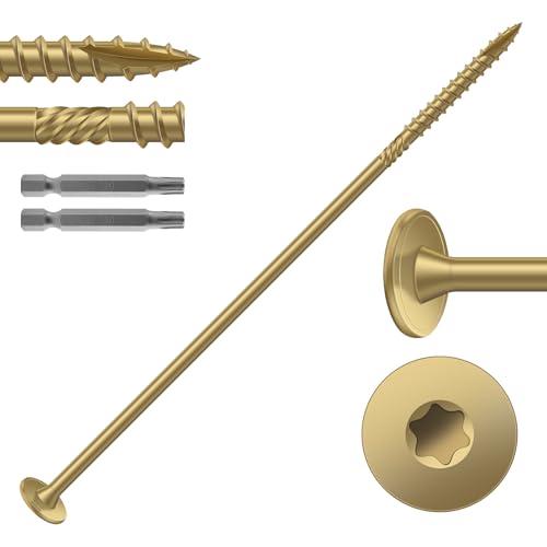 Image of #14 x 8 Inch Outdoor Structural Wood Deck Screws (116Pcs /8lb), Carbon Steel, Tan, Flat Head, Rust Resistant Epoxy Coated, T30 Star Bit