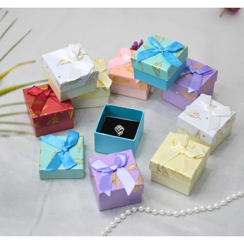 Image of Ring Box Small Gift Boxes Sturdy Cardboard Cube Box for Jewelry Pendant (2, Sky Blue & Pink)