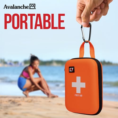 Image of Avalanche 53 Pieces First Aid Kit, Compact Emergency Supplies Kit for Home, School, Car, Travel, Sports or Camping in Hard Shell Foam Case, Portable Mini First Aid Kit, Orange
