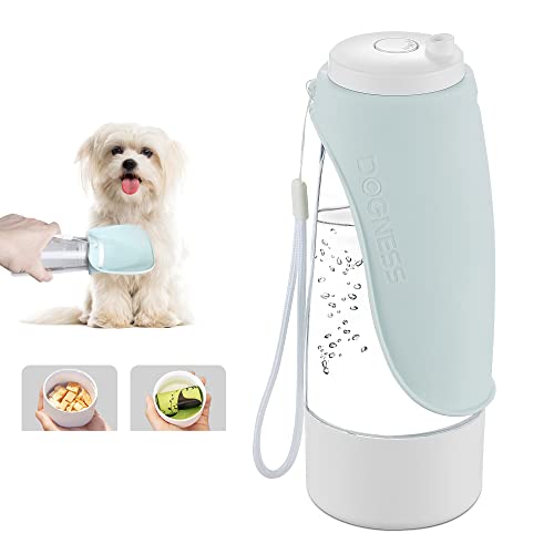 DOGNESS Tragbare Hundetrinkflasche, 2-in-1 Wasserflasche Hunde für Unterwegs , 438 ml Faltbarer hundeflasche mit 128ml Futterflasche, Auslaufschutz, Ideal für Outdoor Walking Reisen Wandern, Blau Cover