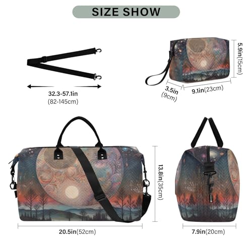 Large Travel Duffel Bag, Sun Moon and Dreamcatcher Sports Tote Gym Bag, Shoulder Weekender Overnight Bag for Women Men, Carry On Luggage with Toiletry Bags3